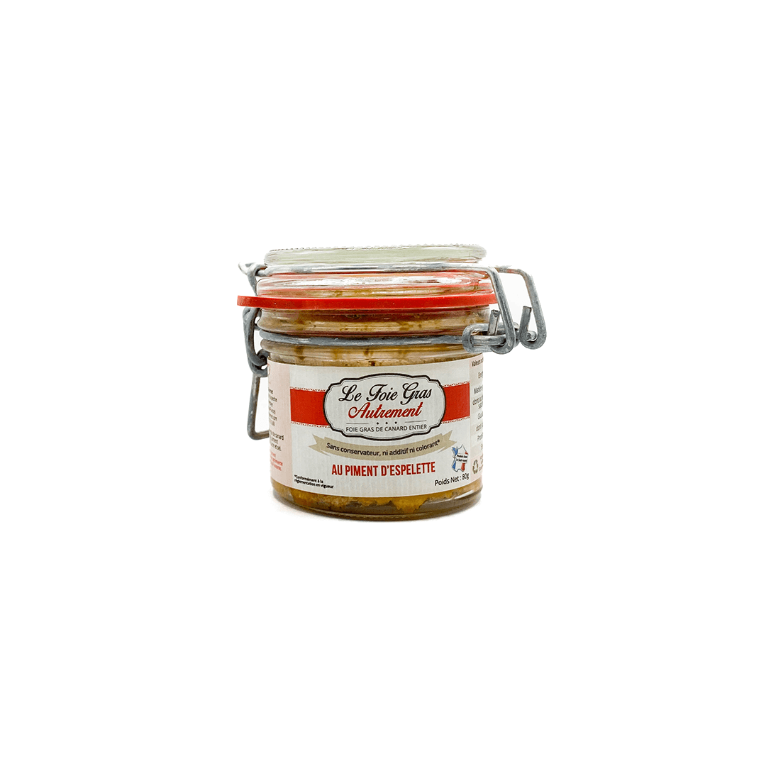 Tarro de foie gras de pato con piment d'Espelette de 80g, marca 'Le Foie Gras Autrement
